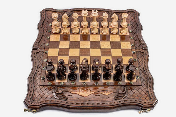 Mount Ararat and Baklava Lattice Beech Chess and Backgammon Set