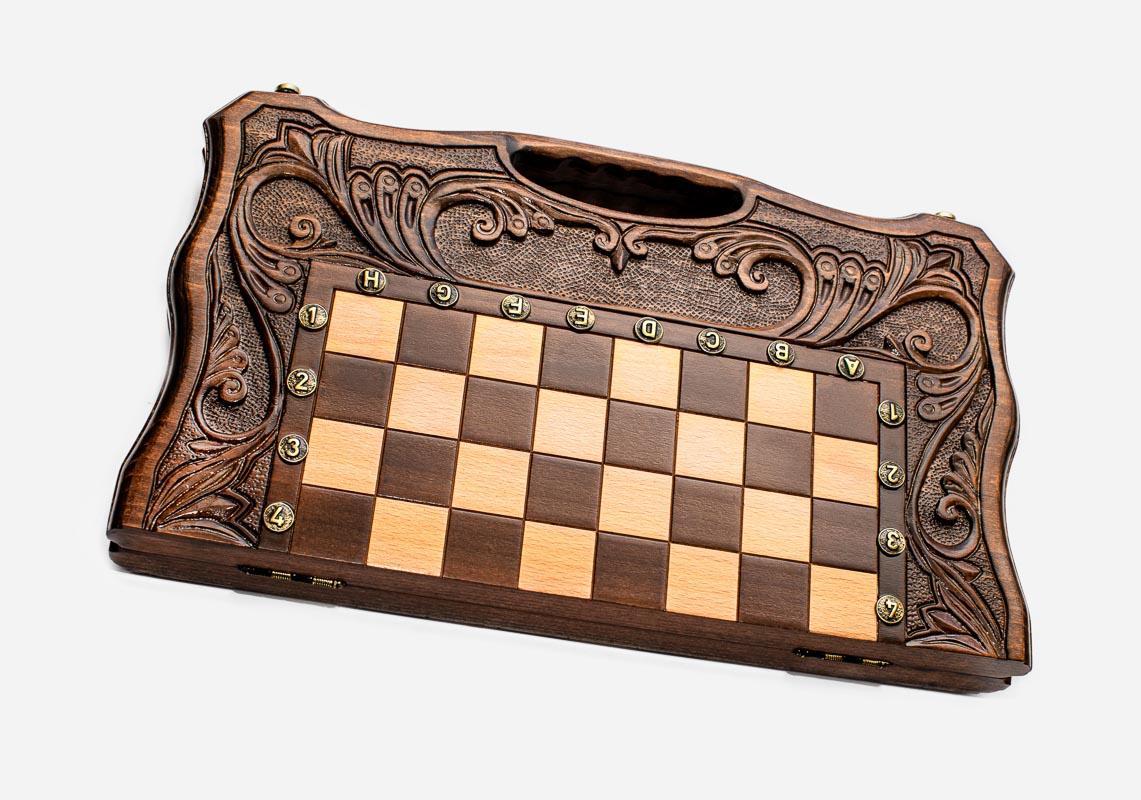 Overhead view of the chessboard with the full bronze army