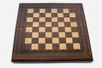 Classic chess and backgammon set shown folded with carry handle