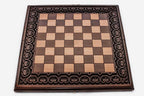 Floral Border chess and backgammon set shown folded with carry handle