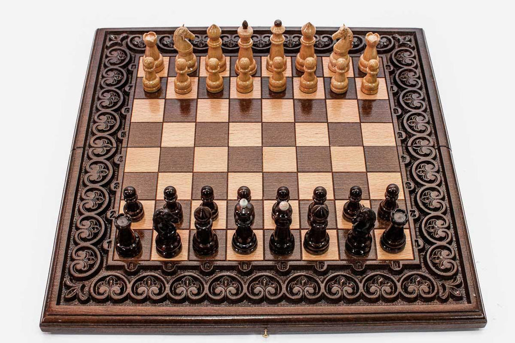 Floral Border Beech Chess and Backgammon Set