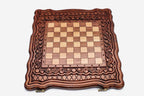 Classic chess set shown folded with carry handle