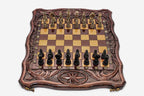 Octagon Beech Chess and Backgammon Set with Bronze Pieces