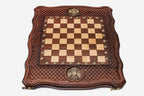 Russian Coat of Arms chess and backgammon set shown folded with carry handle