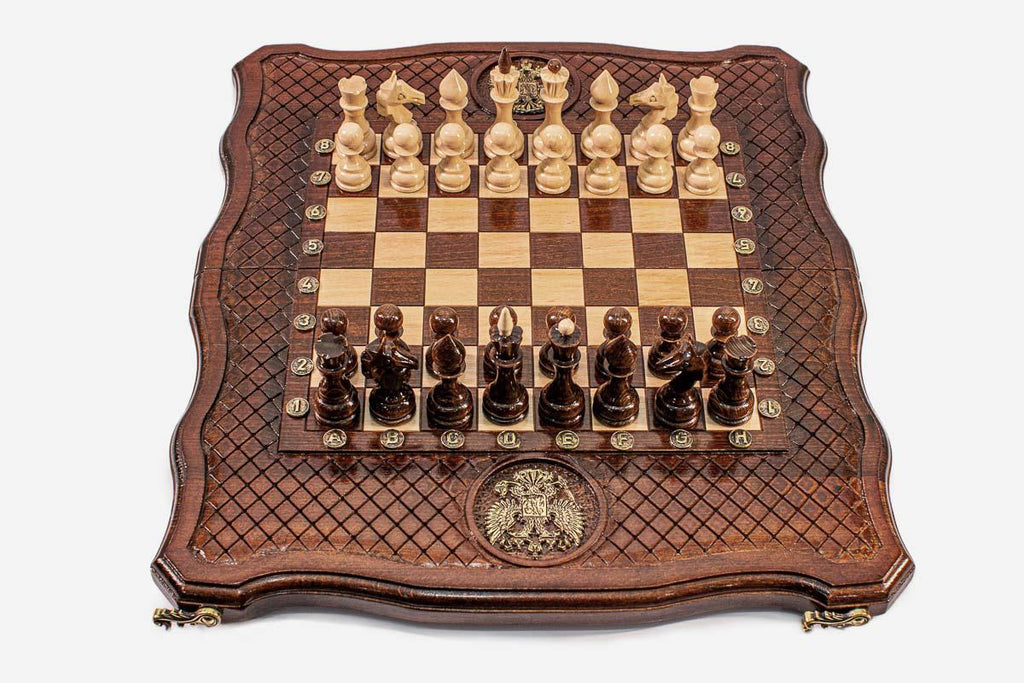 Standard Russian Coat of Arms Beech Chess and Backgammon Set