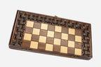 Close-up of a lattice design carving on the beech board