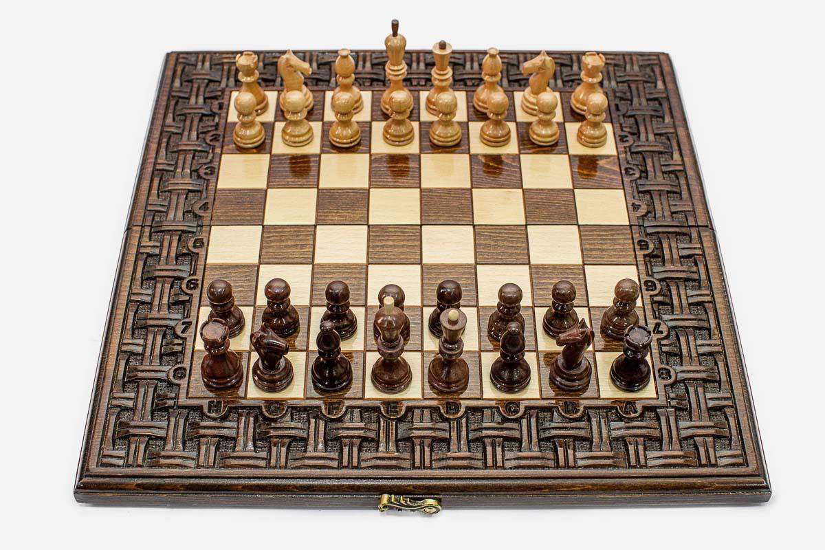 Standard Lattice Beech Chess and Backgammon Set