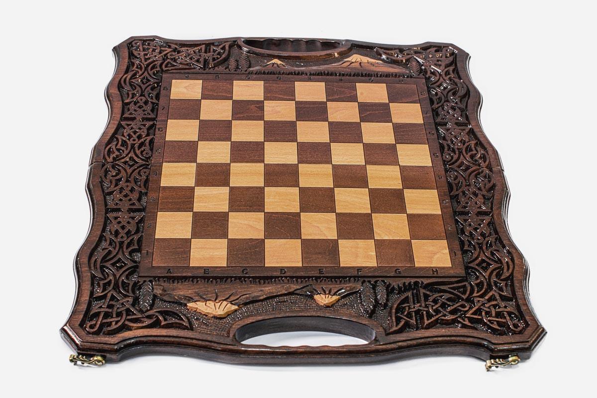 Mount Ararat chess and backgammon set shown folded with carry handle