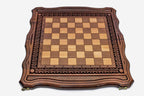 Ornamental Rosette chess and backgammon set shown folded with carry handle