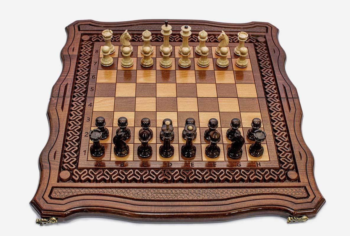 Large Ornamental Rosette Beech Chess and Backgammon Set II
