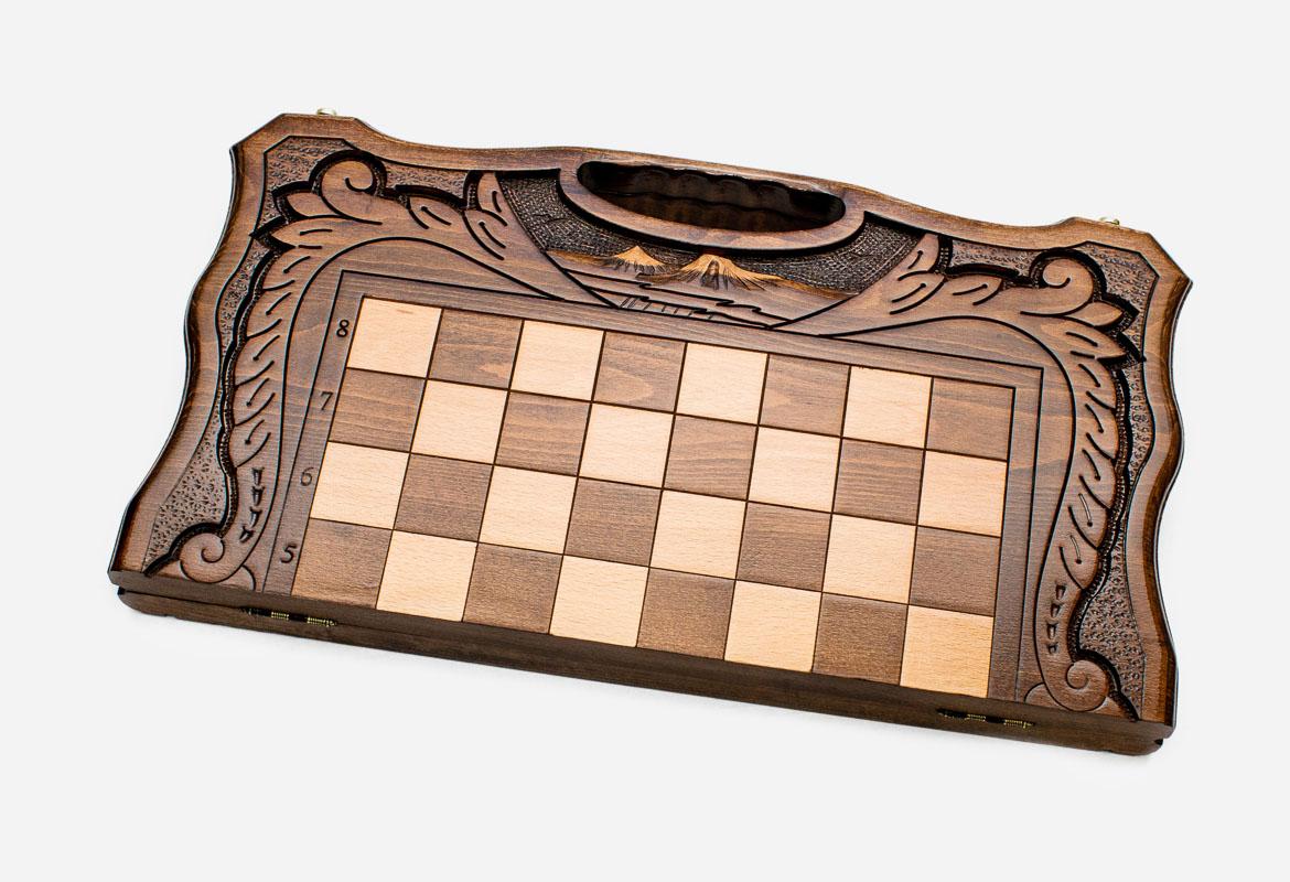 Detail of the inlaid twin-peaked Mount Ararat above the carry-handle cutout