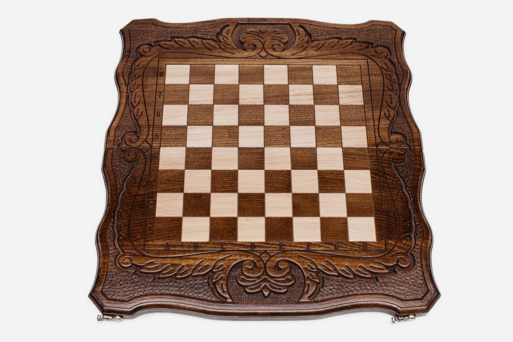 Close-up of a classic carved border carving on the beech board