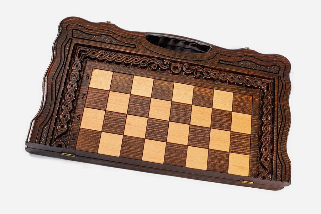 Close-up of a classic carved border carving on the beech board
