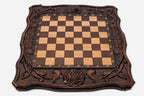 Eternity chess and backgammon set shown folded with carry handle