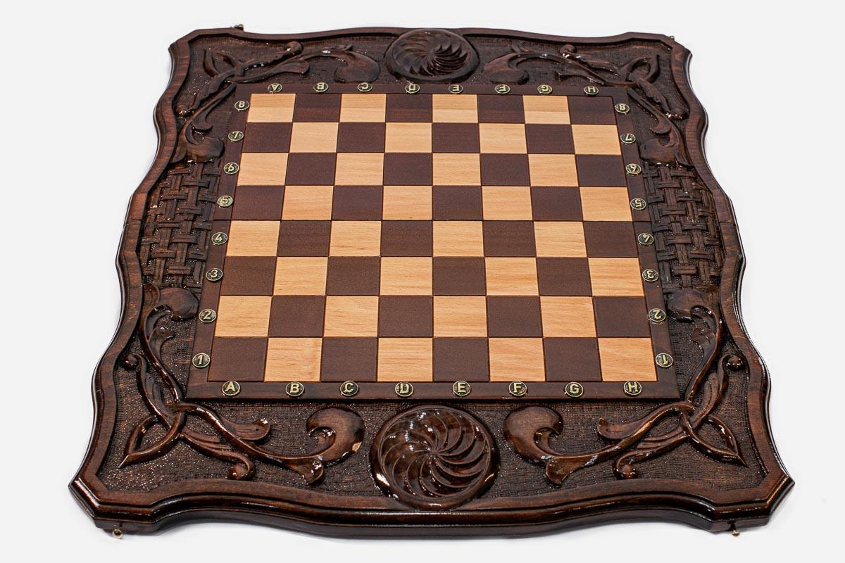 Eternity chess and backgammon set shown folded with carry handle
