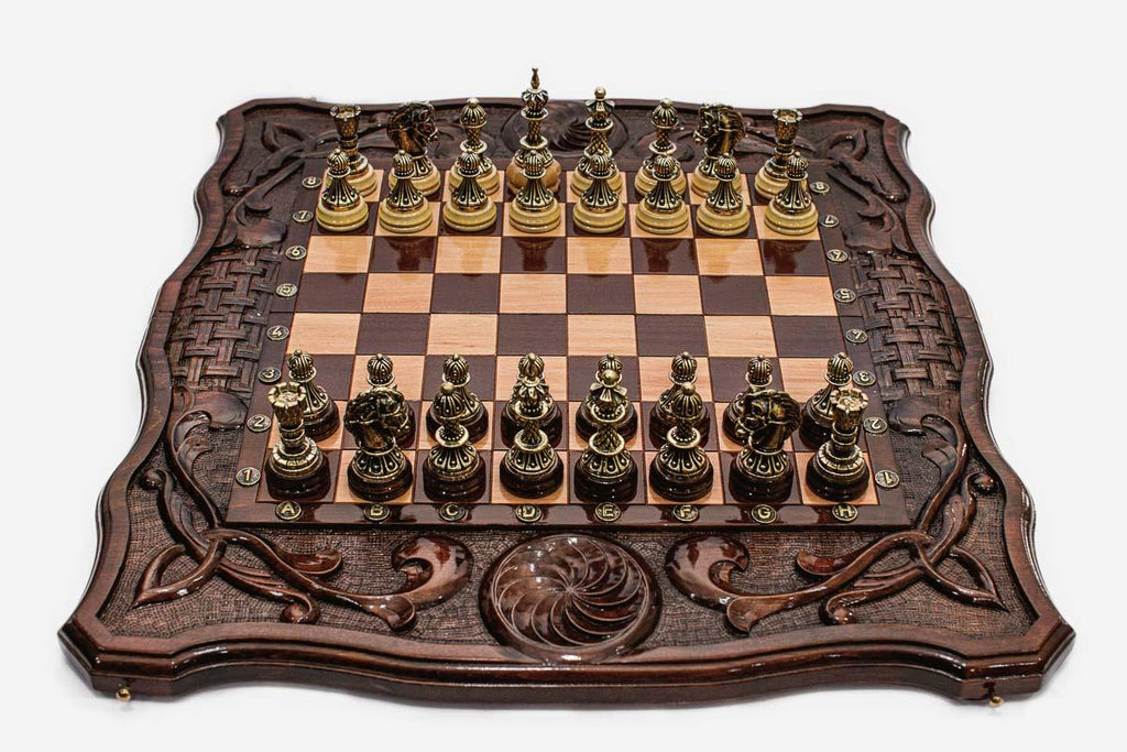 Eternity Beech Chess and Backgammon Set with Bronze Pieces