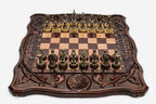 Eternity Beech Chess and Backgammon Set with Bronze Pieces