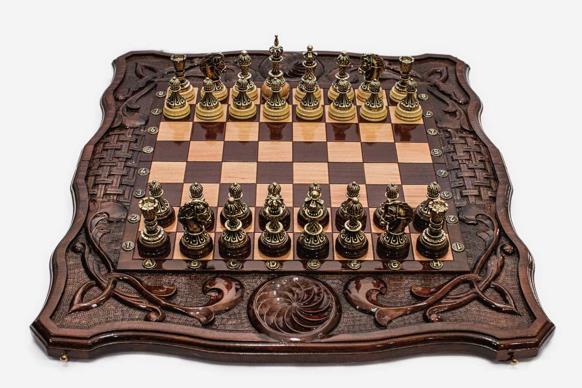 Eternity Beech Chess and Backgammon Set with Bronze Pieces