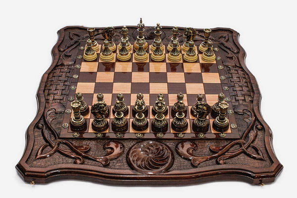 Eternity Beech Chess and Backgammon Set with Bronze Pieces