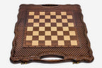 Baklava Lattice chess and backgammon set shown folded with carry handle