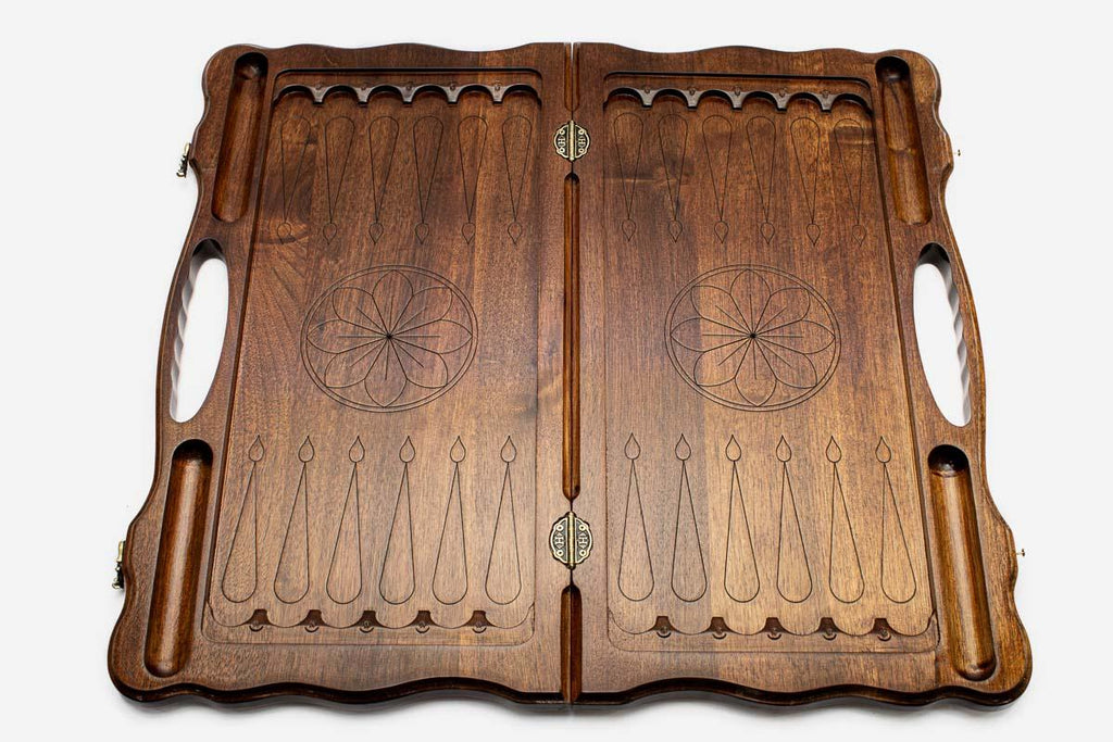 Armenian backgammon board interior playing surface with checkers