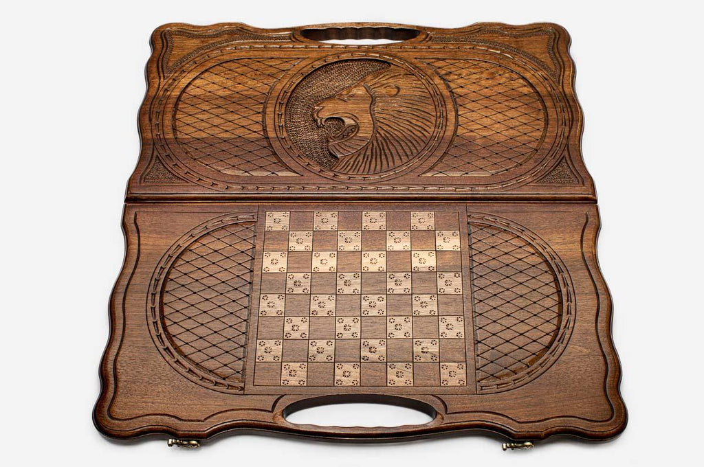 Armenian backgammon board folded closed showing carved lid