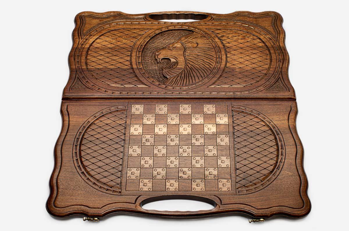Armenian backgammon board folded closed showing carved lid