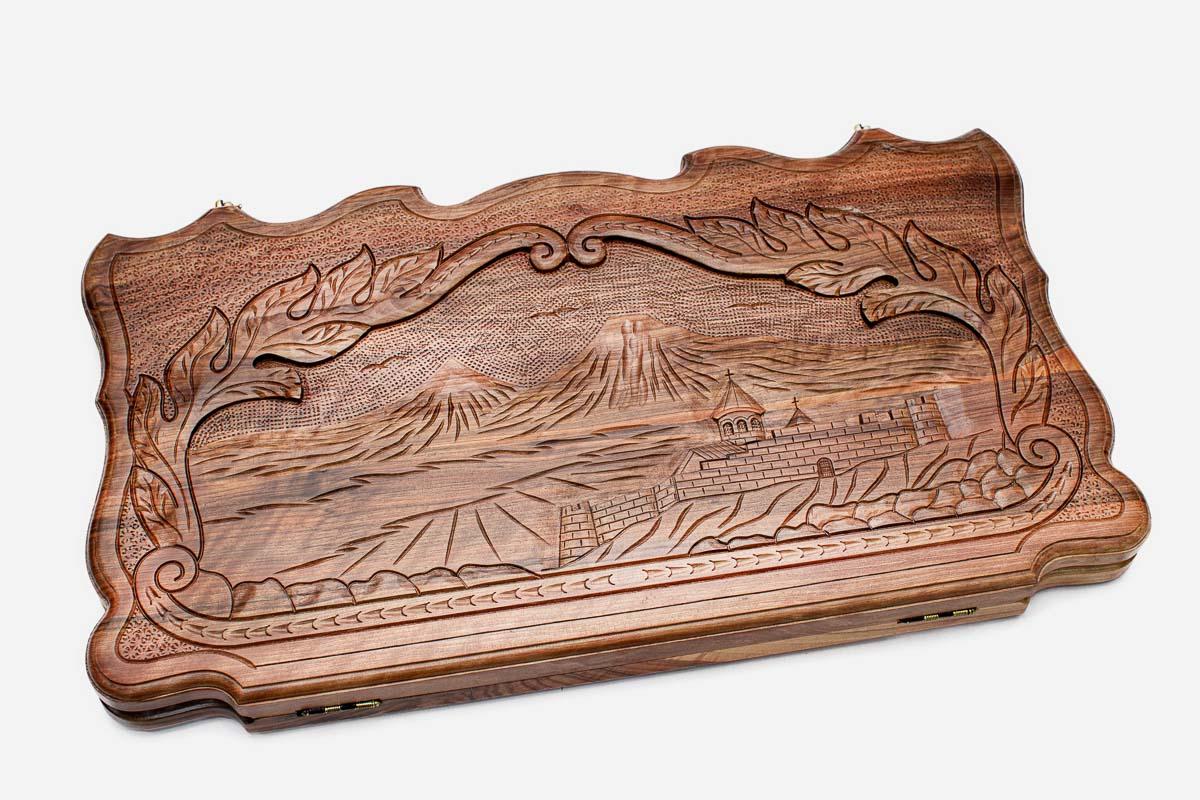 Mount Ararat carved on Armenian backgammon board