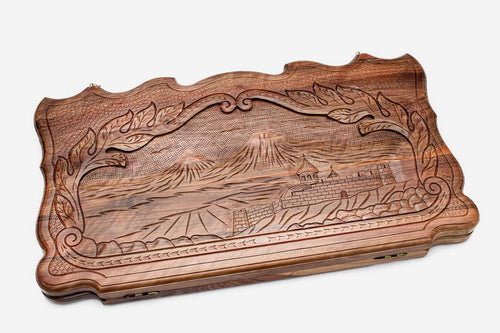 Mount Ararat carved on Armenian backgammon board