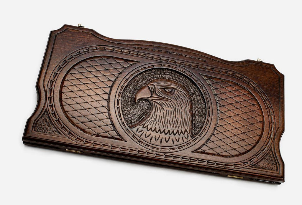 Detailed eagle backgammon board carved in wood
