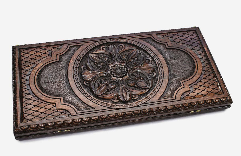Armenian ornament backgammon board carved edge to edge