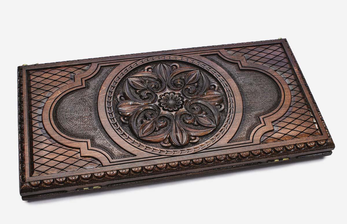 Armenian ornament backgammon board carved edge to edge