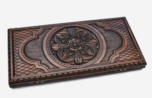 Armenian ornament backgammon board carved edge to edge
