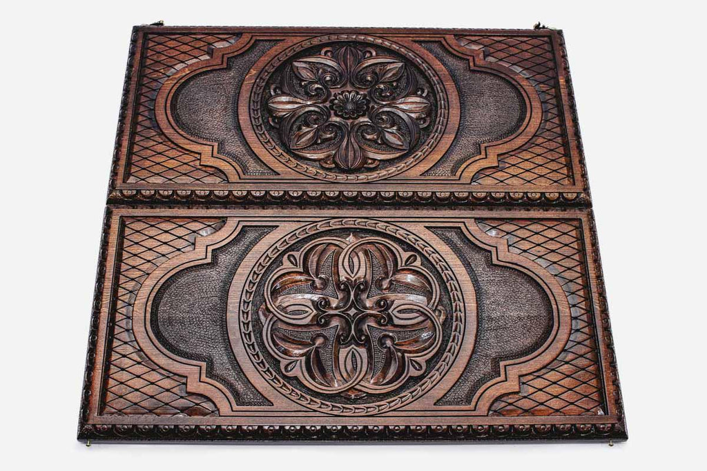 Carved Armenian ornament detail on backgammon board