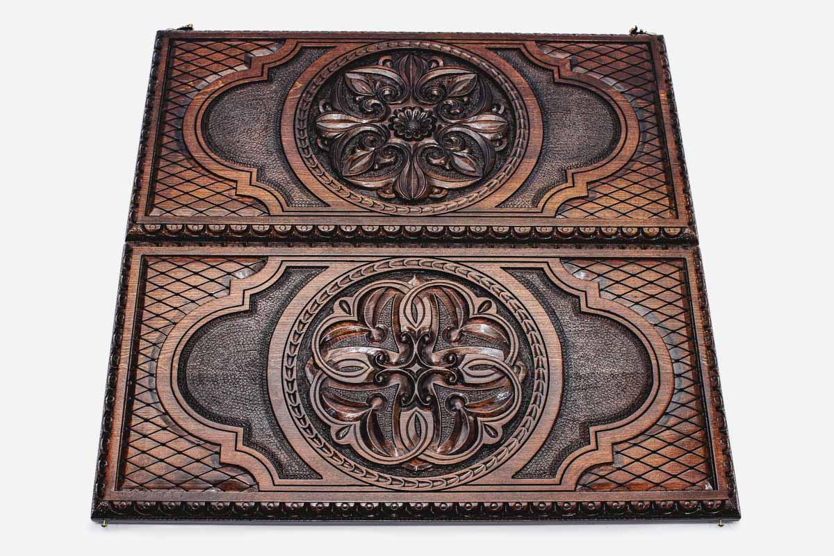 Carved Armenian ornament detail on backgammon board