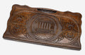 Carved beechwood backgammon board with the Temple of Garni in a medallion, propped open