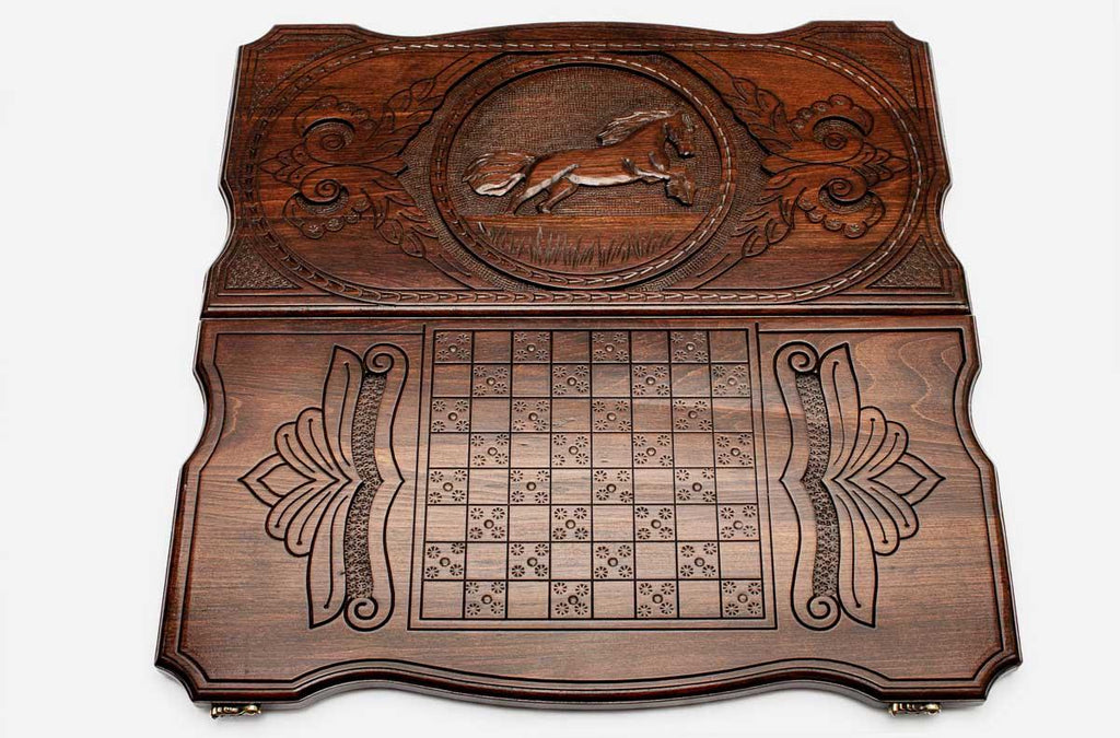 Backgammon Set Horse - handmade wooden backgammon board