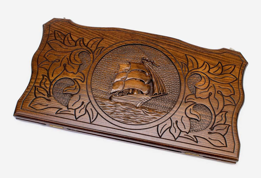 Backgammon Set Ship II - handmade wooden backgammon board