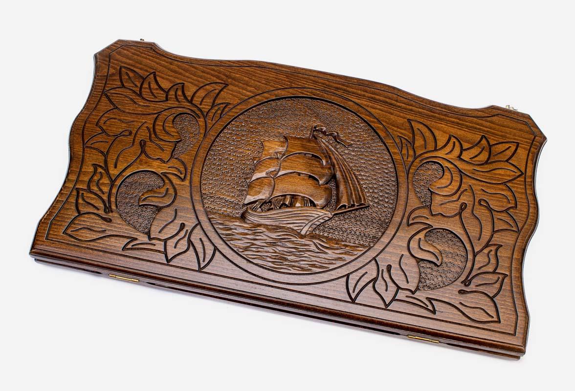 Backgammon Set Ship II - handmade wooden backgammon board