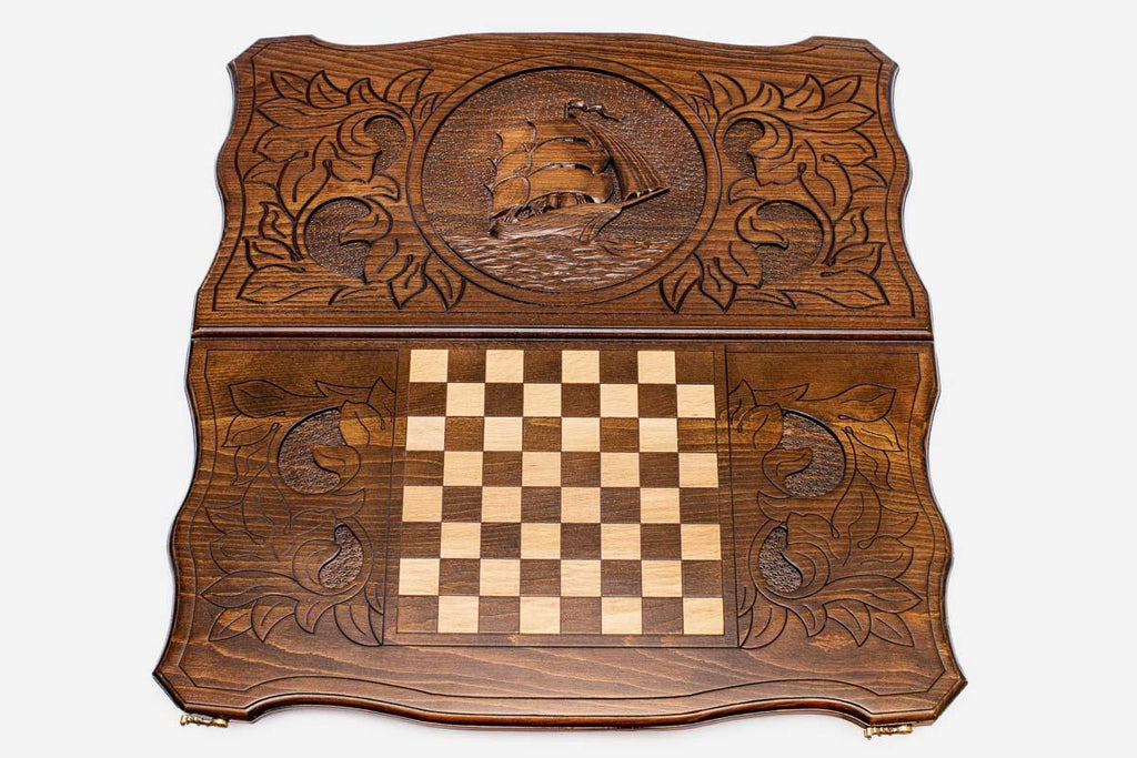 Backgammon Set Ship II - handmade wooden backgammon board
