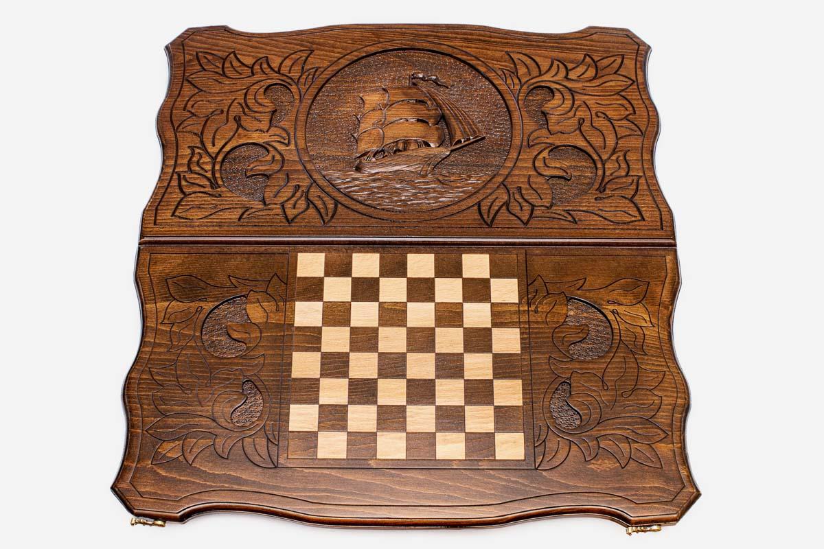 Backgammon Set Ship II - handmade wooden backgammon board