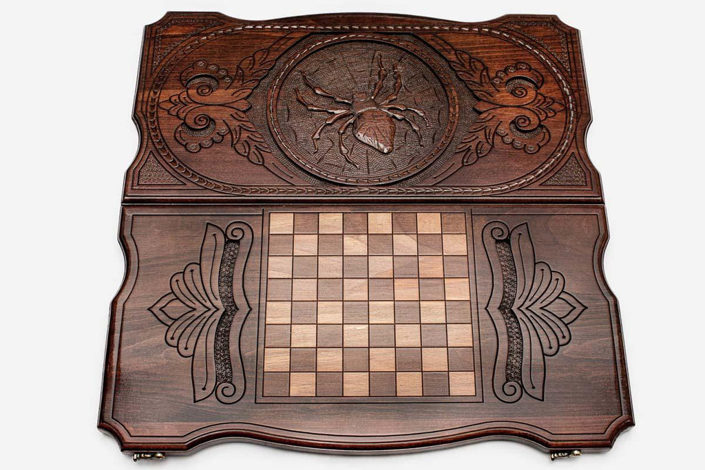 Backgammon Set Spider - handmade wooden backgammon board
