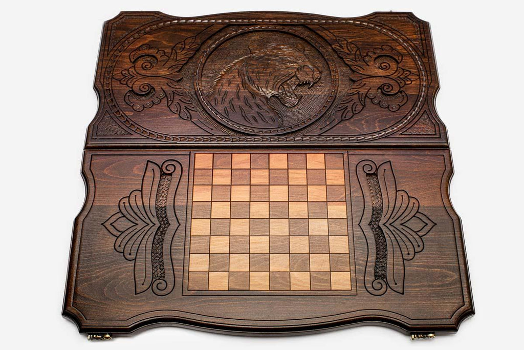 Backgammon Set Tiger II - handmade wooden backgammon board