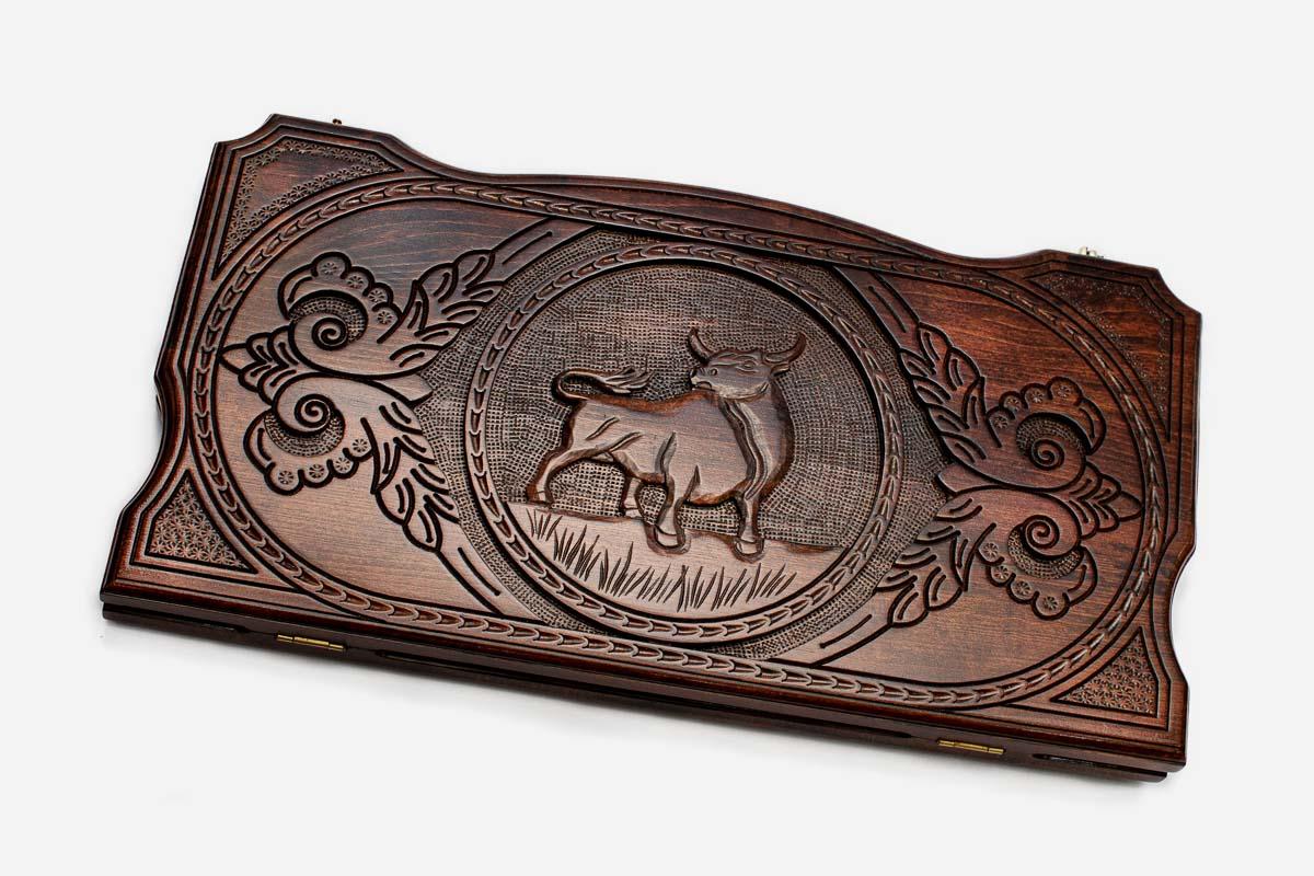 Backgammon Set Bull - handmade wooden backgammon board