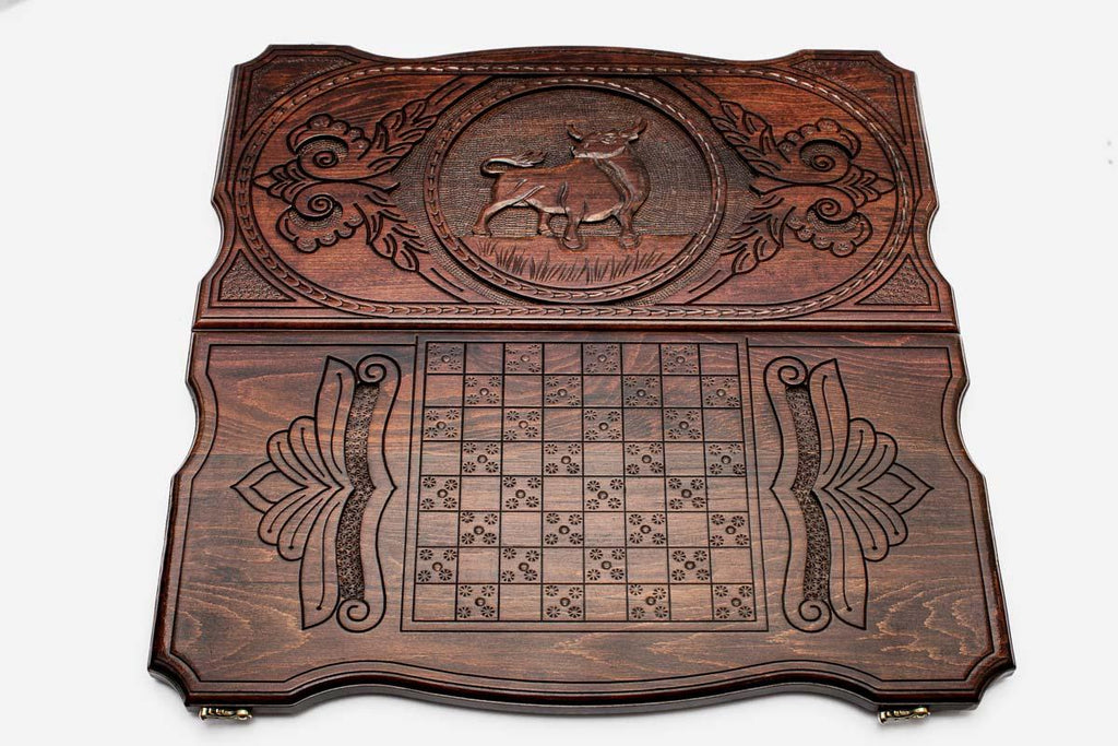 Backgammon Set Bull - handmade wooden backgammon board