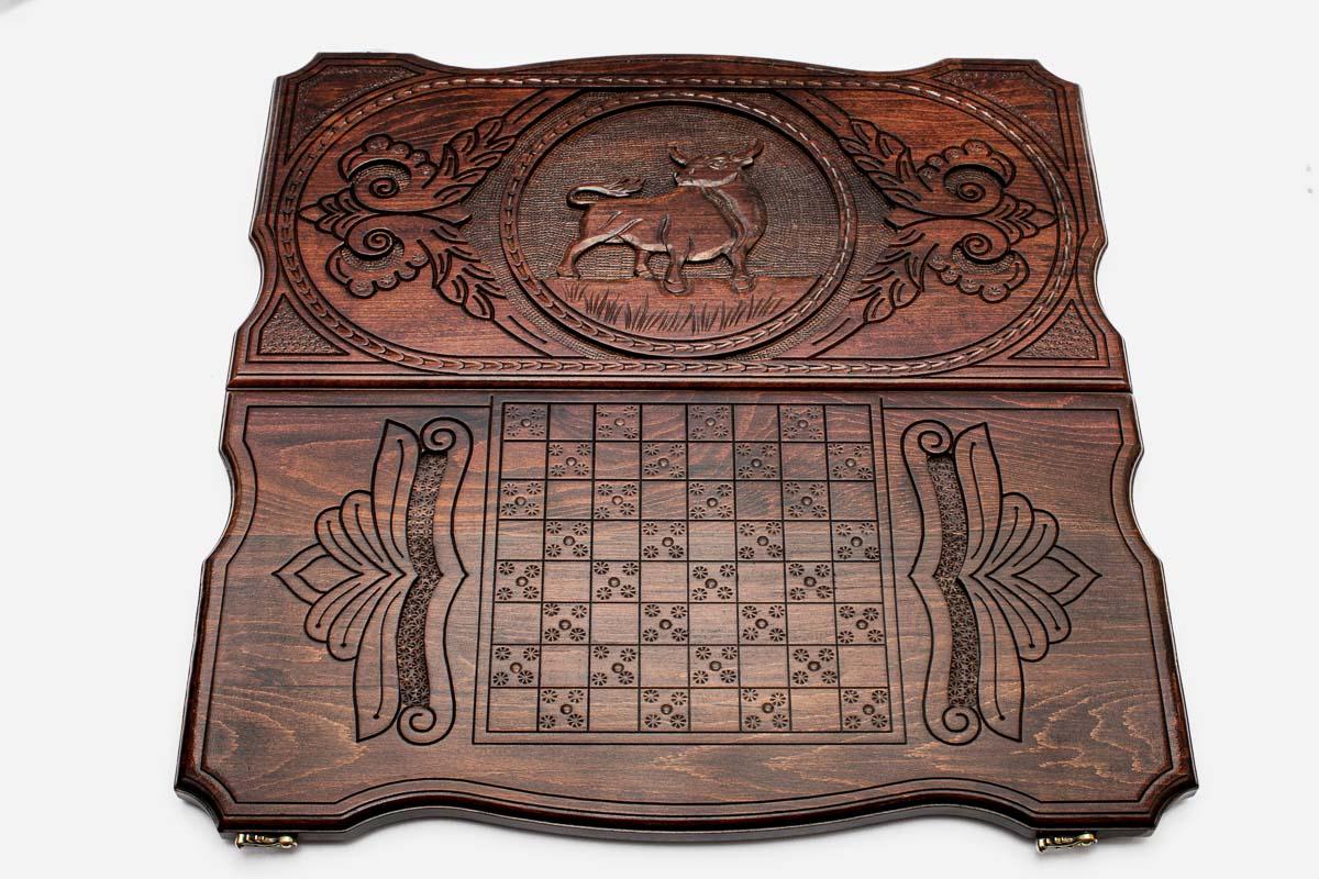 Backgammon Set Bull - handmade wooden backgammon board