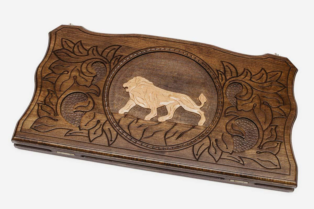 Backgammon Set White Lion - handmade wooden backgammon board
