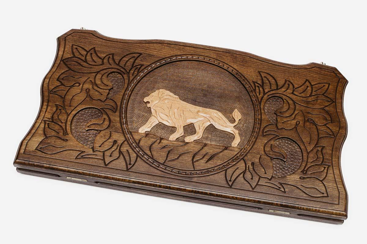 Backgammon Set White Lion - handmade wooden backgammon board