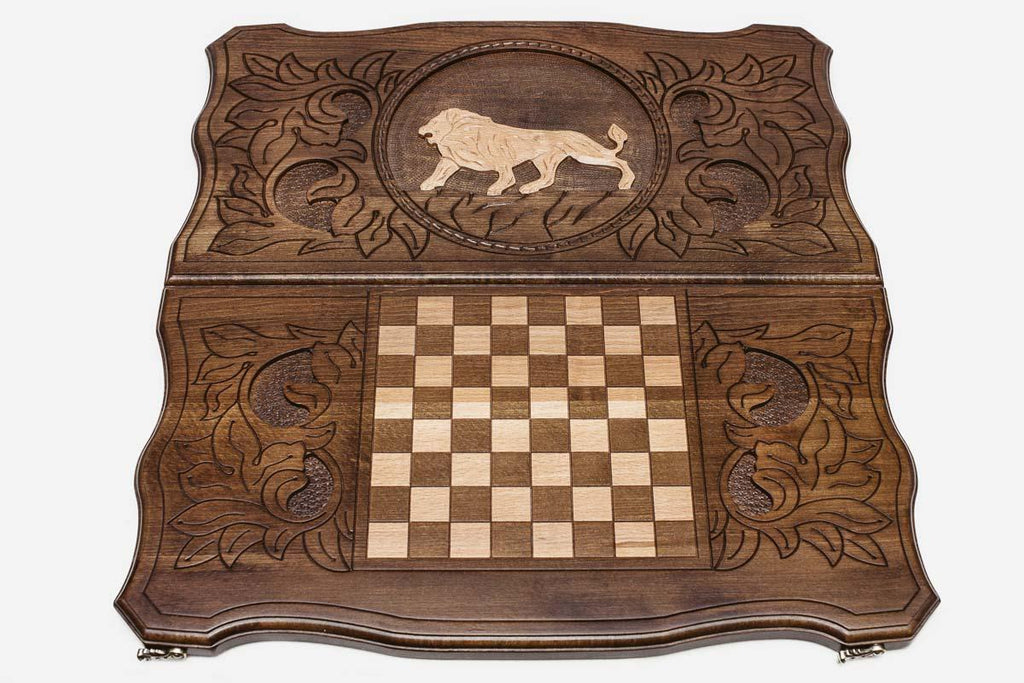 Backgammon Set White Lion - handmade wooden backgammon board