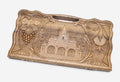 Carved walnut backgammon board with the Saint Gayane Church in a medallion, propped open